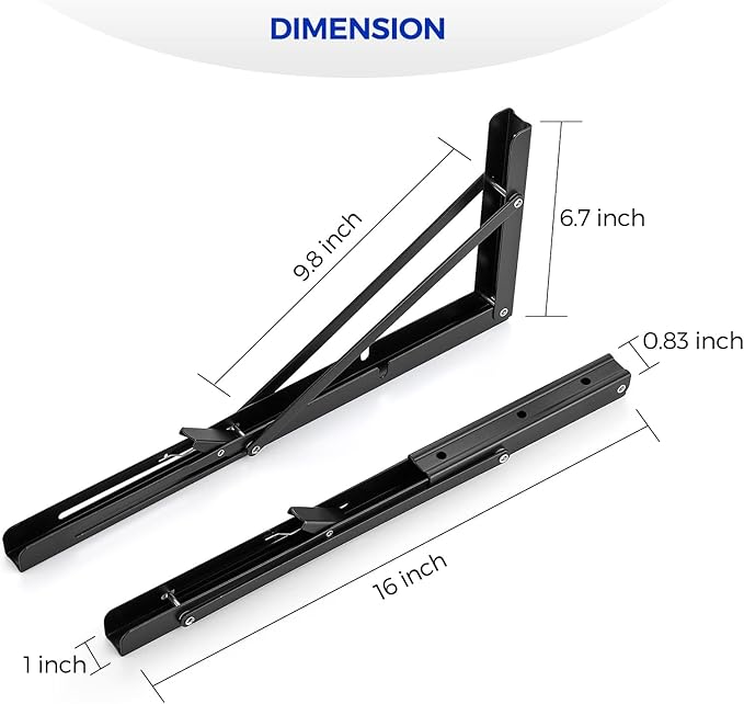 Ravinte 4 Pack 16 Inch Folding Shelf Brackets – Matte Black, Heavy Duty Collapsible Brackets for Tables and Benches – Space-Saving Design