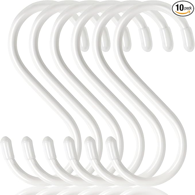5 Inch Closet S Hooks, S Hooks for Hanging Jeans, 6 Pack White Vinyl Coated S Hook Sturdy Non Slip Kitchen and Heavy Duty S Hook for Hanging Large Object, Plants, Garden Tools,Pot