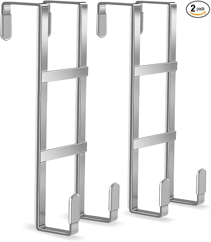 FYY 2 Packs Over The Door Hooks, Double Sided Door Hanger Hook - Heavy Duty No Drill Wall Hooks for Hanging Coats, Towels, Bags, Kitchen Closet Fits Most Doors Up to 1-7/8" Thickness (7.8" L, Silver)