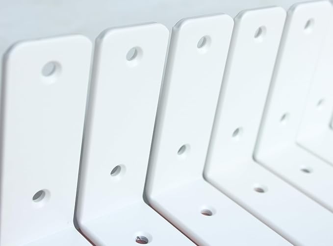 8 Pack - L 6" x H 4" x W1.5, 5mm Thick White L Shelf Bracket, Iron Shelf Brackets, Metal Shelf Bracket, Industrial Shelf Bracket, Floating Shelf Bracket, Shelf Supports with Screws