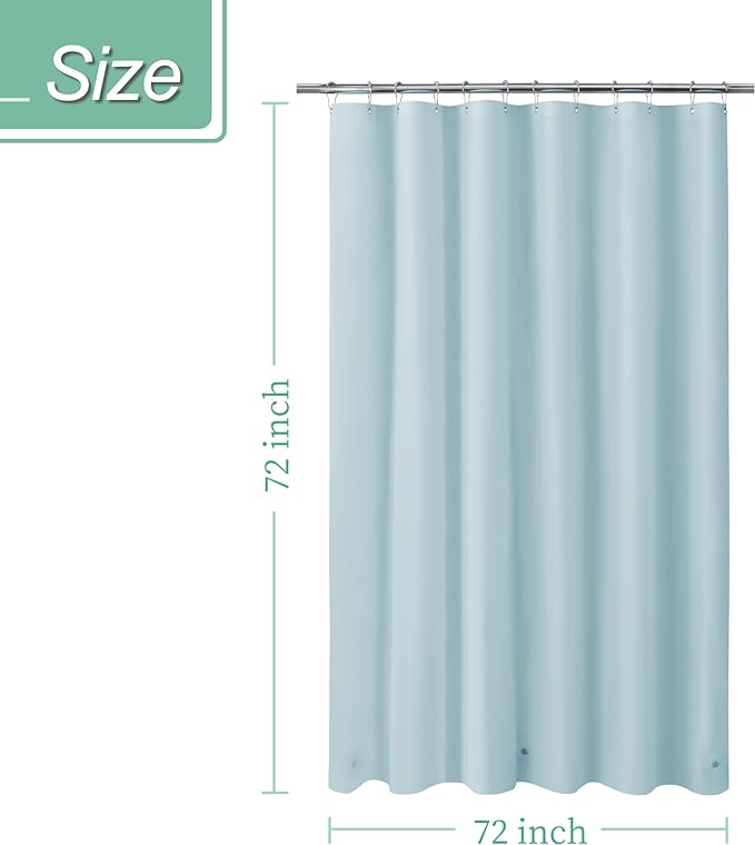Mrs Awesome Light Blue Shower Curtain Liner with 3 Magnets, 72x72 Premium Flexible Sturdy Plastic Shower Curtain for Bathroom Lightweight & Waterproof, Light Blue