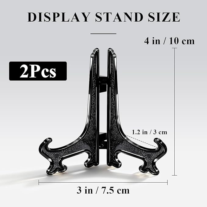 4 Inch Black Display Stand 2pcs Matte Acrylic Plate Holders for Books Picture Frames Tabletop Decor Wedding Place Cards Home Kitchen Dark Easel