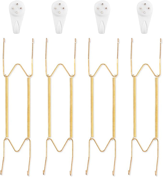 Bilillo 4 Pack Plate Hangers for The Wall, Suitable for 12-16 inch Art Plate, Stainless Steel Invisible Heavy Duty Wire Plate Holder with Wall Hooks, Plate Hangers for Displaying Plates