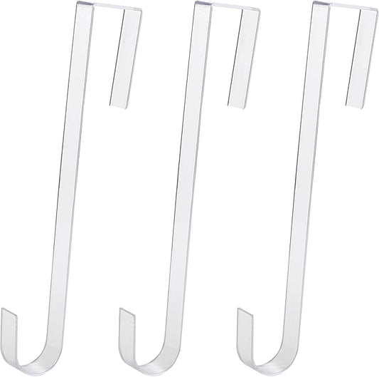 Non Scratch 100% Clear 12in Wreath Hanger 3Pk. Slim Christmas Wreaths Holders for Hanging Fall Halloween Decorations Over Front or Garage Door. Best Long Hooks for Indoor or Outdoor Home Decor.