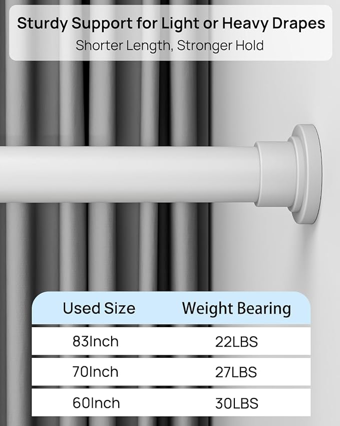 ALLZONE Shower Curtain Rod Tension No Drill, 42-83 Inches,Heavy Duty Tension Curtain Rod, Rustproof Shower Rods for Bathroom, Adjustable Spring Tension Rods for Windows,White