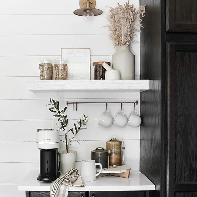 QEEIG Floating Shelves for Wall Bathroom Shelf Bedroom Kitchen Living Room Hanging Book Shelves Small Farmhouse Decor 16 inch Set of 3, White (015-W3)
