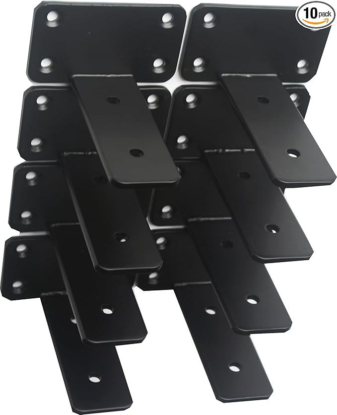 10 Pack - 4 inch Black Hidden L Shelf Bracket (1/5 Inch Thicked) Iron Floating Shelf Brackets Rustic Industrial Metal Brackets for Shelf Support