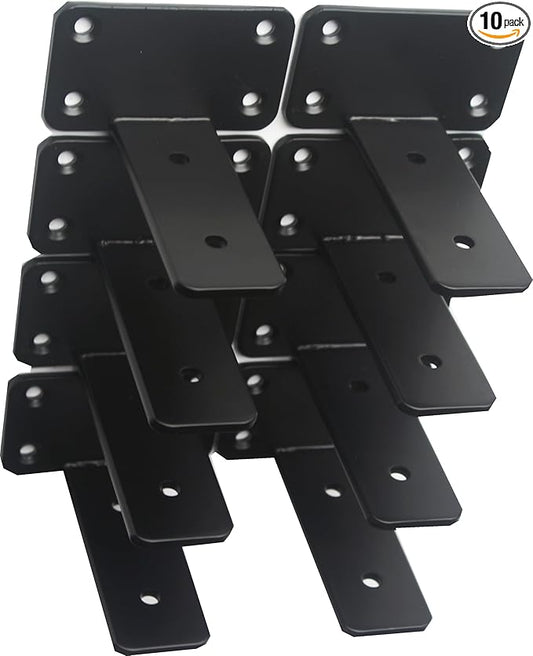 10 Pack - 4 inch Black Hidden L Shelf Bracket (1/5 Inch Thicked) Iron Floating Shelf Brackets Rustic Industrial Metal Brackets for Shelf Support