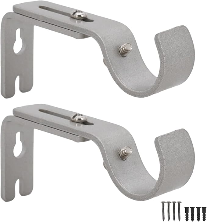 AddGrace Adjustable Curtain Rod Bracket Fits up to 1 inch Curtain Rod Sturdy Premium Brackets for Wall Set of 2 Silver