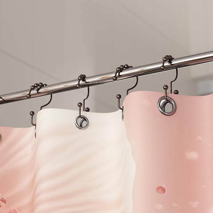 Titanker Shower Curtain Hooks Rings, Rust-Resistant Metal Double Glide Shower Hooks for Bathroom Shower Rods Curtains, Set of 12 Hooks - Bronze