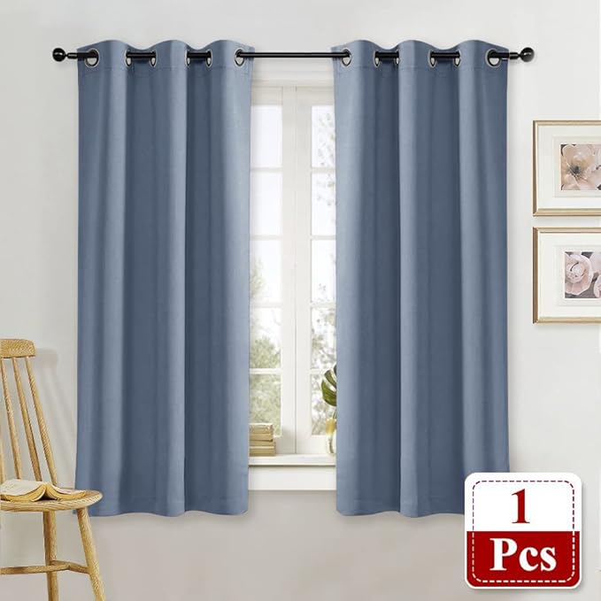 NICETOWN Kitchen Blackout Window Curtain Panel Home Fashion Thermal Insulated Solid Grommet Room Darkening Drape for Apartment (Stone Blue, 1 Panel, 42 by 63 inches Long)