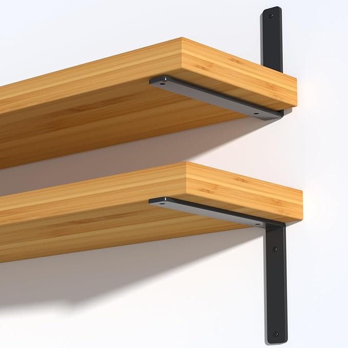 6 Pack - L 5" x H 4" x W1.5, 5mm Thick Black L Shelf Bracket, Iron Shelf Brackets, Metal Shelf Brackets, Floating Shelf, Shelf Supports with Screws