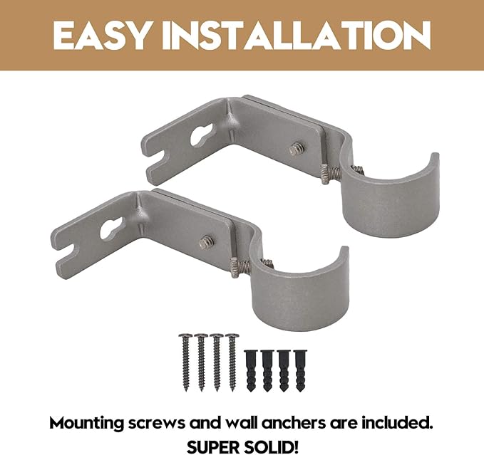AddGrace Adjustable Curtain Rod Bracket Fits up to 1 inch Curtain Rod Sturdy Premium Brackets for Wall Set of 2 Silver