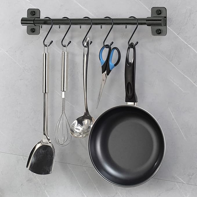 18 Pack Large S Hooks for Hanging, 4-1/2 inch Heavy Duty Rust-Free Closet S Hook, Metal Non Slip Rubber Coated S Hooks Black for Hanging Clothes Jeans Plants Bag Belt Pan Pot Cup Towels Basket Tools