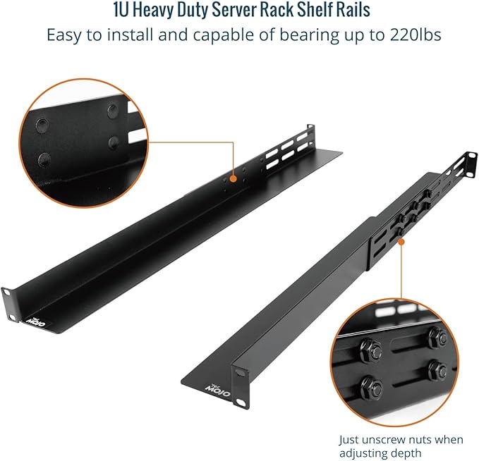 Tecmojo Universal 1U Rack Mount Rail,4-Post Fully Server Rack Shelf Rail with 20.9"-32" Adjustable Depth, Fit for Non-Rack Mountable Server/Networking/AV/IT Equipment