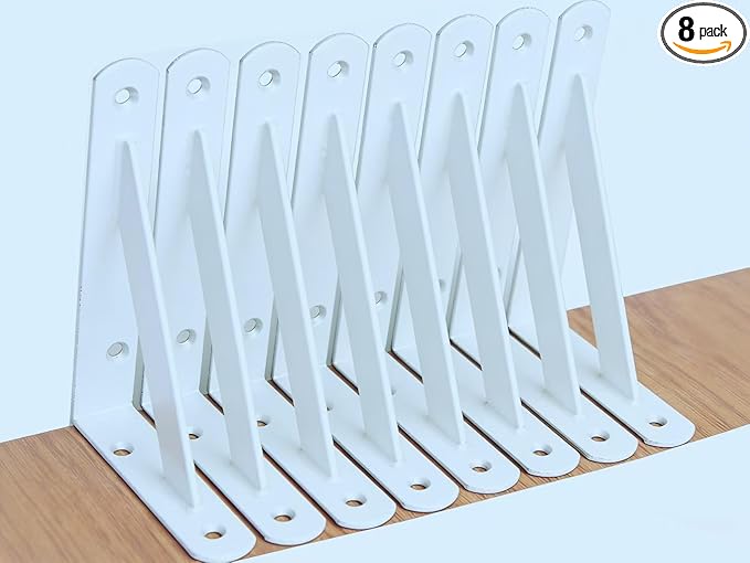 8 Pack L6 x H 4" White Heavy Duty Shelf Brackets with Screws Metal Shelf Brackets Shelf Support Angle Brackets for Shelves L Brackets Heavy Duty Floating Shelf