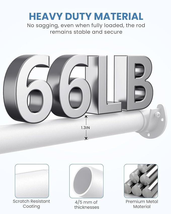3 PACK Closet Rods for Hanging Clothes, 17 to 69 Inches Stepless Adjustable Metal Closet Rod, 1.3 Inches Heavy Duty Clothes Hanging Rod for Closet Wardrobes Laundry RV, White