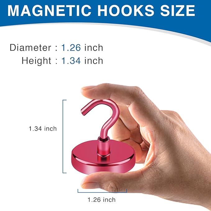 LOVIMAG Red Magnetic Hooks for Cruise Cabins, 120LBS Cruise Essentials Must Haves, Cruise Magnets, Magnetic Key Holder, Strong Magnetic Hooks for Hanging, Fridge, Grill -12 Pack