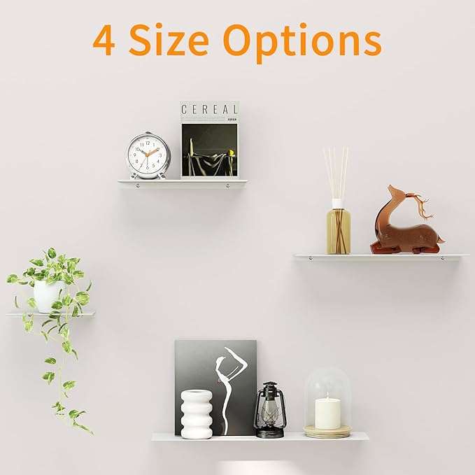 MKO 12" Floating Shelves for Wall, Small Metal Wall Mounted Shelf for Bathroom, Bedroom, Living Room, Kitchen, Little Hanging Shelves for Books/Storage/Room Decor 2 Packs, White