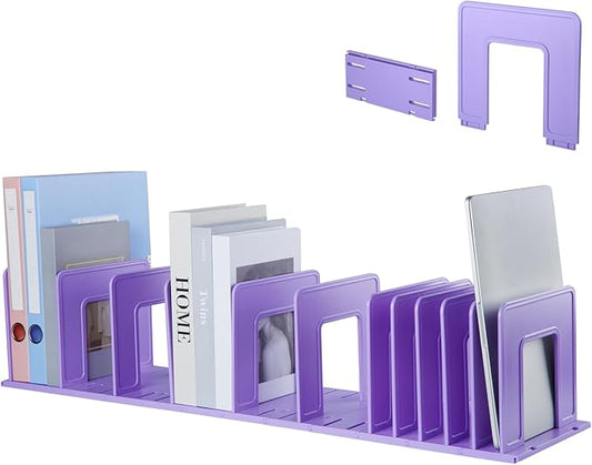 Adjustable Vertical File Sorter Sturdy Plastic Expandable Upright File Holder, Desktop Binder Organizer, School Office File Organizer Bookshelf Divider, Assemble Easily Endlessly, Purple
