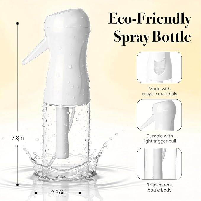 3Pcs Continuous Spray Bottles For Hair,Ultra Fine Mister for Hair Styling, Plants, Cleaning, Salon, Misting & Skin Care (200ml Clear*3)