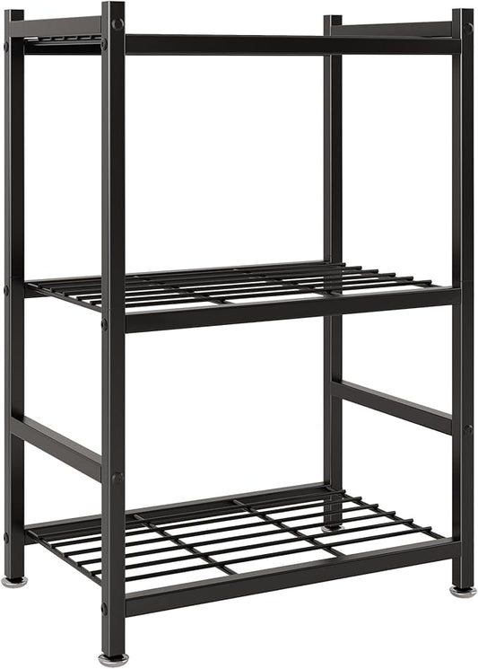 Small Storage Shelves, 3-Tier Metal Shelving Unit with Adjustable Feet, Compact Shelf Organizer for Garage, Kitchen, Pantry and Closet Organization, 17.7" x 11.8" x 29.9",Black