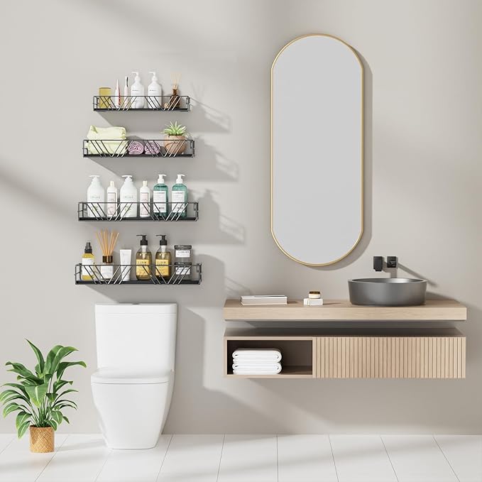 Amaoot Floating Shelves for Wall Set of 4, Different Sizes Mounted Wood Floating Shelf, Wall Shelves for Living Room, Bedroom, Bathroom, Kitchen, Farmhouse Decor, Office