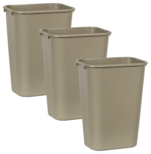 Rubbermaid Commercial Products 41QT/10.25 GAL Wastebasket Trash Container, for Home/Office/Under Desk, Beige (FG295700BEIG) (Pack of 3)