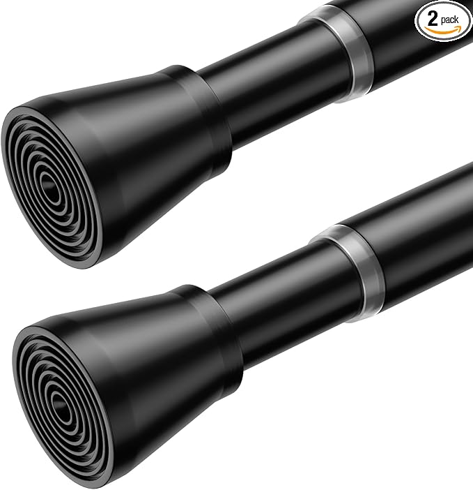 2Pack Tension Curtain Rod 28-48 Inch 7/8" Diameter, Adjustable No Drilling Rustproof Black Spring Loaded Curtain Rods for Window, Doorway, Bathroom, Closet, Kitchen, Shower Stall