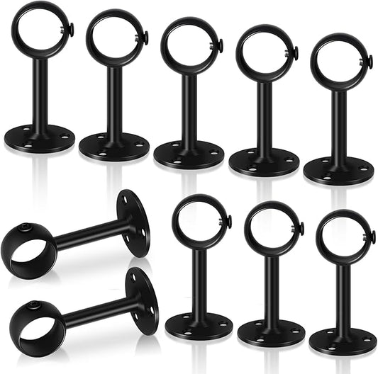 10 Pack Ceiling Curtain Rod Brackets 1 1/4 Inch Curtain Rod Holders Heavy Duty Curtain Rod Hooks Hangers for Wall, Black