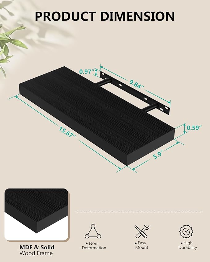 WALI Floating Shelves for Wall, 1 Tier Bathroom Storage Shelf Over Toilet, for Bedroom Bookshelf, Living Room Decor, Kitchen, Nursery, Laundry, Soundbar Floating Shelf Mount Under TV (CS101L), Black