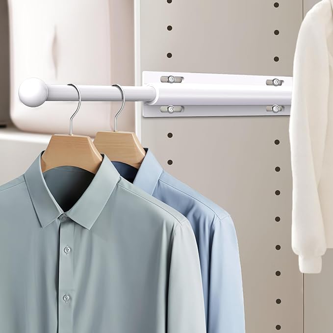 14" Valet Rod for Closet Pull Out, Retractable Slide Out Valet Rod Closet Organization, Aluminum Valet Clothing Hanger Rods Perfect for Suits, Dresses & Freshly Pressed Clothes, White