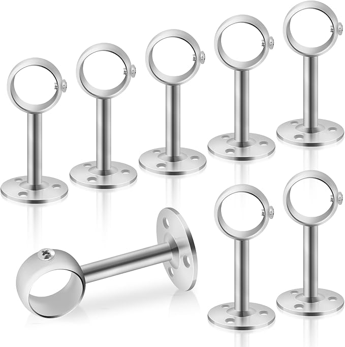TOKPLNU Ceiling Curtain Rod Brackets, 8 Pack Heavy Duty Holder 1 1/4 Inch Hooks Hangers for Wall, Silver