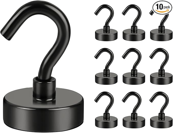 DIYMAG Magnetic Garage Hooks 10 Pack, 120lbs 2026 Cruise Cabin Ship Essentials Hook Heavy Duty Strong Magnets Fridge for Classroom Wall Mount Kitchen Grills Black