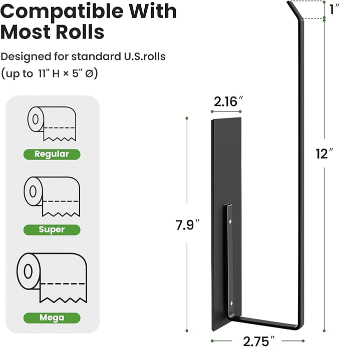 Paper Towel Holder Black, Toilet Paper Roll Holder Magnetic Towel Rack Wall Mount Fridge Organizer Shelf for Towels Rolls Bar Bathroom Toilet Pantry RV Essentials Kitchen Organizers and Storage 2 Pack