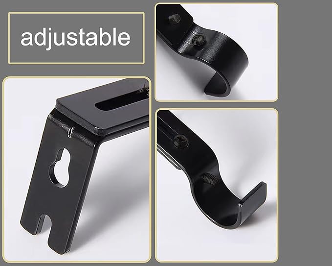 Curtain Rod Brackets for Adjustable, 3 Pack Premium Rod Bracket for Walls, Curtain Rod Holder, Drapery Rod Holders Hardware Window Curtain Rod Support Hanger for 1 Inch Rod (Black-3Pack)