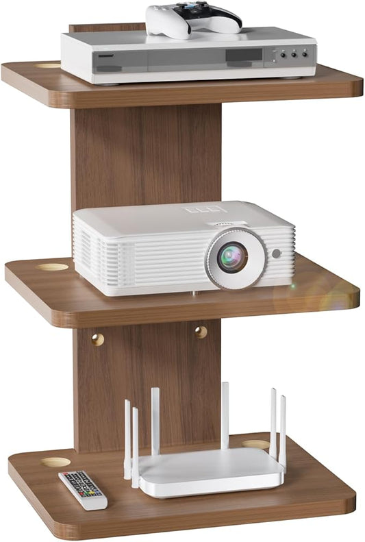 WALI Floating TV Shelf, 3 Tier Projector Shelf for DVD Players, Routers, Game Consoles, Cable Boxes, Living Room Decor Accessories, Wall Mount Shelves Holds Up to 22lbs (CS303N), 3-Shelf, Walnut Brown