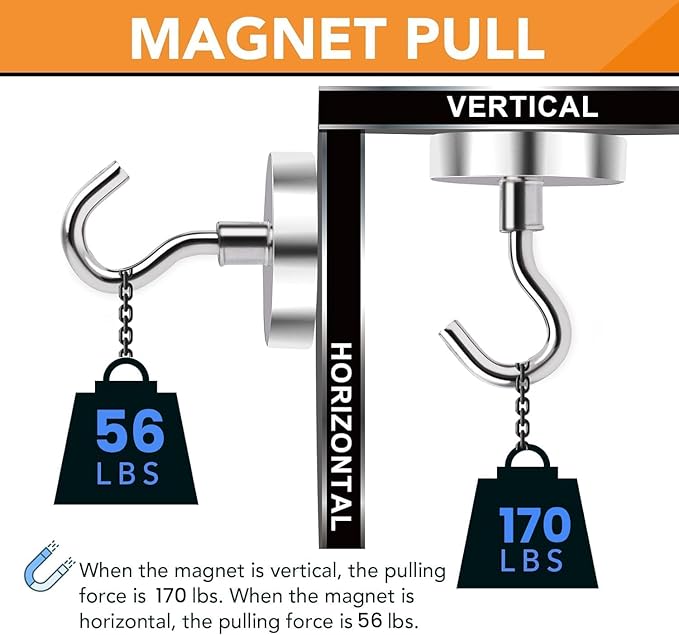 DIYMAG Magnetic Hooks, 170lbs+ Magnet Garage Hook 2026 Cruise Cabin Ship Essentials Heavy Duty Strong Magnets Refrigerator Fridge Hanging for Classroom Beach Vacation Kitchen Grills Silver 16 Pack