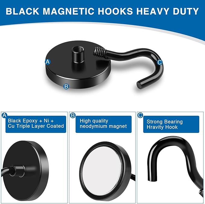 LOVIMAG Magnetic Hooks, 50lbs+ Magnet Hooks Cruise Cabin Ship Essentials 2026 Heavy Duty, Strong Refrigerator Magnets for Fridge, Hanging, Classroom Must Haves, Grills -45 Pack Black