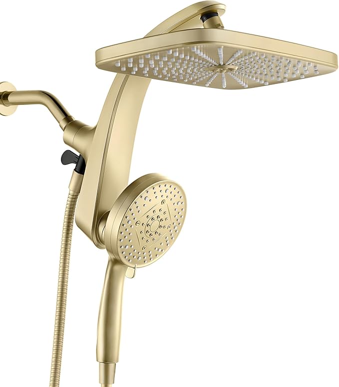 BOZYBO Rain Shower Head with Handheld: High Pressure Shower Heads with Handheld Spray Combo, 12" Rainfall Shower Head and 9 Sprays Hand Showerheads with Magnetic Docking and Power Jets, Gold 2.5GPM