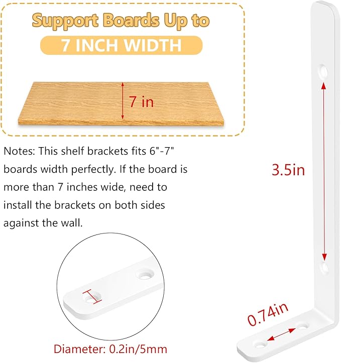 LSK 6PCS L Bracket, 6"×2"(150×50mm) Shelf Support Corner Bracket for Wooden Board Max Load : 42lb, White