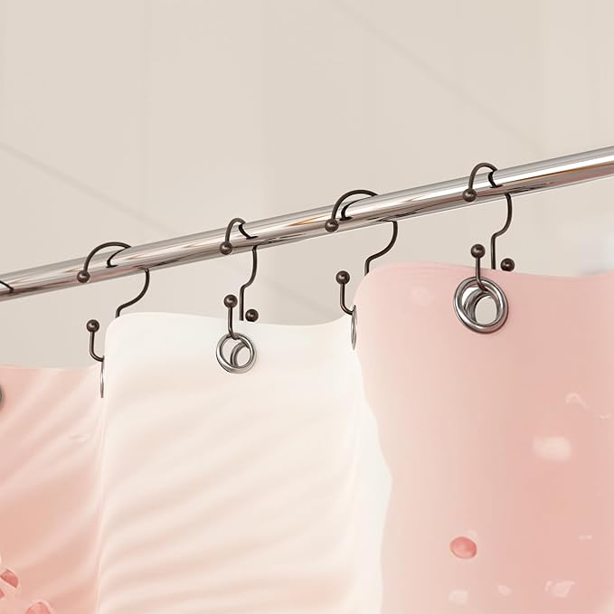 Titanker Shower Curtain Hooks Bronze, Minimalist Simple Double Glide Shower Curtain Rings, Rust Proof Metal Shower Hooks Rings for Bathroom Shower Rods Curtains, Set of 12 Hooks