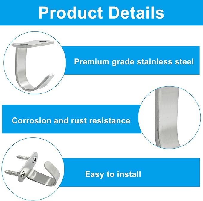 Piutouyar 12 Pack Silver Screw Mounted Ceiling Hooks, Heavy Duty Under-Shelf Coat Hook, Stainless Steel Towel/Robe Clothes Hook Hanger for Cabinet, Kitchen, Cupboard, Bathroom