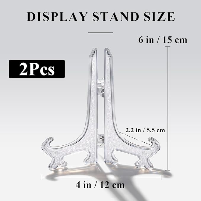 6 Inch Acrylic Display Stand 2pcs Clear Plate Holder Easel for Decorative Plates Artwork Photos Table Cards Wedding Centerpiece Home Decor Foldable Stand