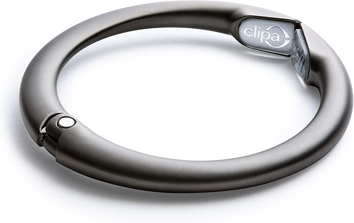 Clipa Bag Hanger - The Ring that Opens Into a Hook, Closes Automatically | Hangs Almost Anywhere in Just 1/2" of Space | Holds 33 lbs Yet Weighs Only 1.6 oz | 8 Styles | 3 yr Warranty