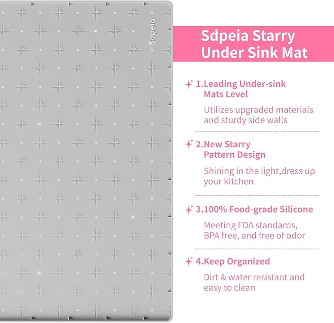 Sdpeia Under Sink Mat 28"×22" Waterproof Silicone Cabinet Liner & Sink Protector for Kitchen & Bathroom, Multi-Purpose Organizers Tray for Pets, Laundry, Cat Litter Mat
