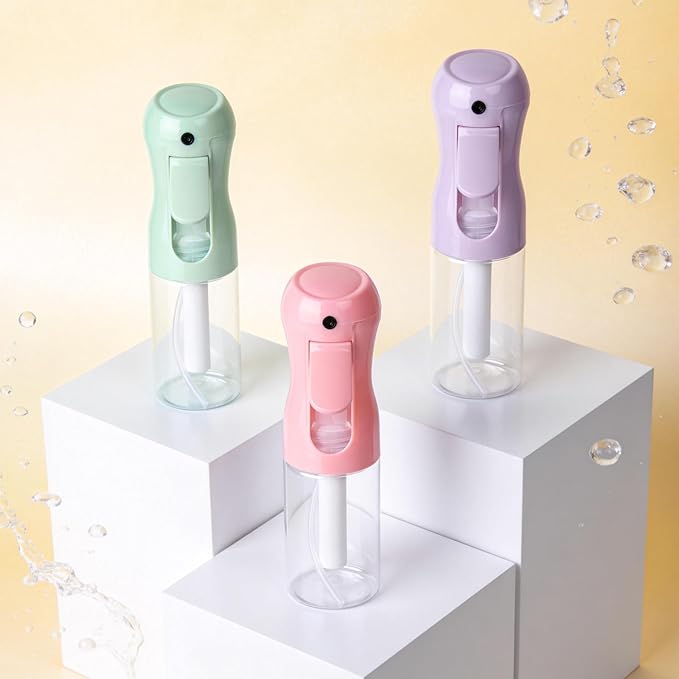 3Pcs Continuous Spray Bottles For Hair,Ultra Fine Mister for Hair Styling, Plants, Cleaning, Salon, Misting & Skin Care (200ML Green+Pink+Purple)