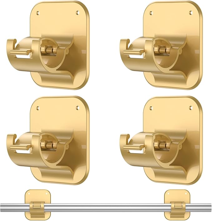 JHCJHC No Drill Curtain Rod Brackets - 20LB, 4 Pack Self Adhesive Curtain Rod Holder, Peel and Stick Wall Hooks, Renter Friendly Upgrades for Apartment, Kitchen, Bathroom, Dorm, Living Room and RV