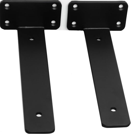2 Pack - 5 inch Black Hidden L Shelf Bracket (1/5 Inch Thicked) Iron Floating Shelf Brackets Rustic Industrial Metal Brackets for Shelf Support