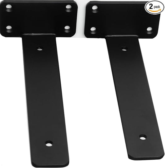 2 Pack - 6 inch Black Hidden L Shelf Bracket (1/5 Inch Thicked) Iron Floating Shelf Brackets Rustic Industrial Metal Brackets for Shelf Support